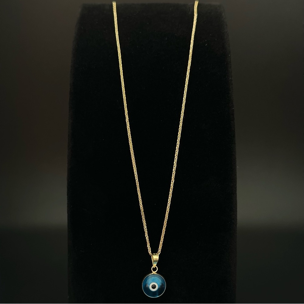 18”14K Gold Spiga Solid Chain & 14K Gold evil eye beaded pendant. ( 2 piece) - Picture 16 of 17